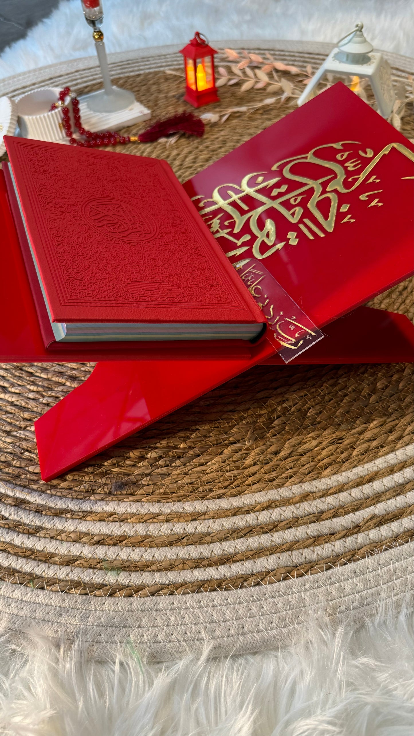 Red rehal/quran stand.