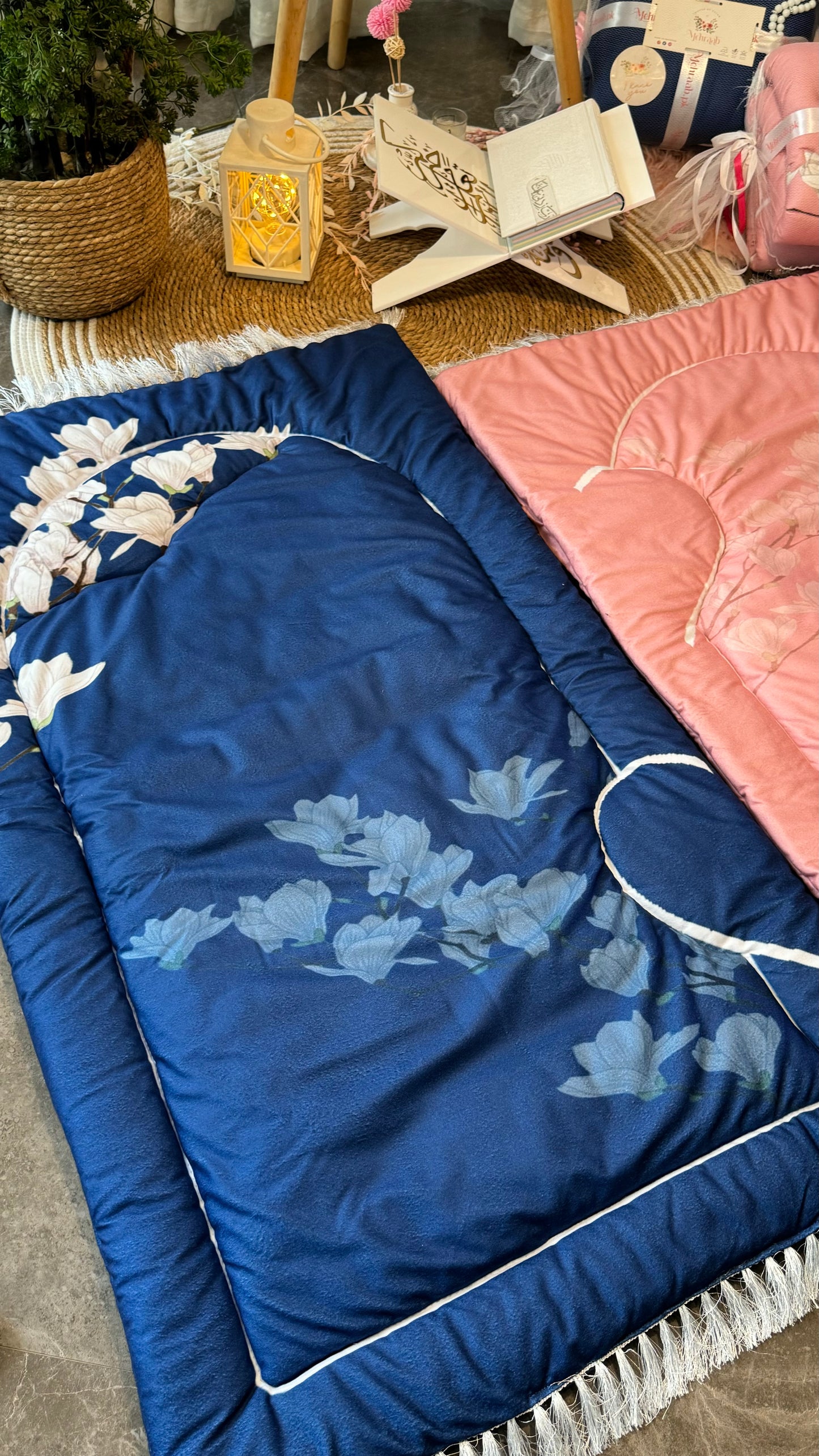 Cp01:blue and pink floral couple prayer mat/jayenamaz.