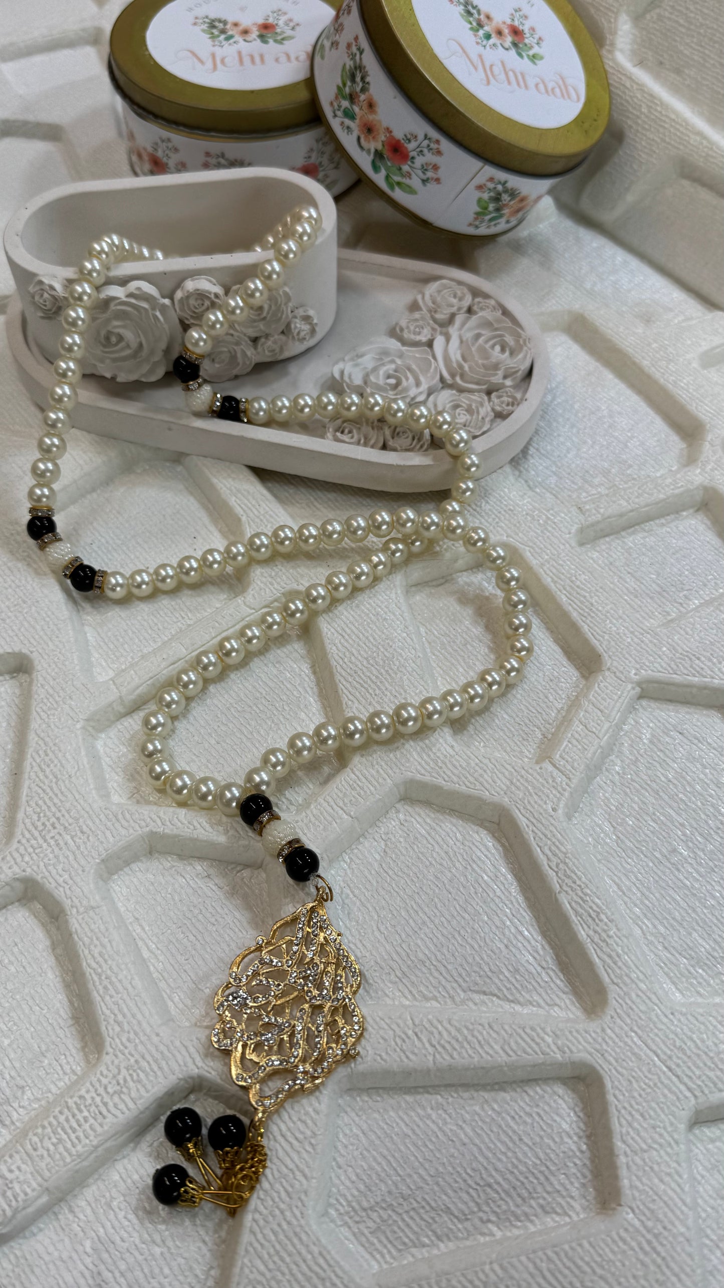Pearl white & black tasbeeh.