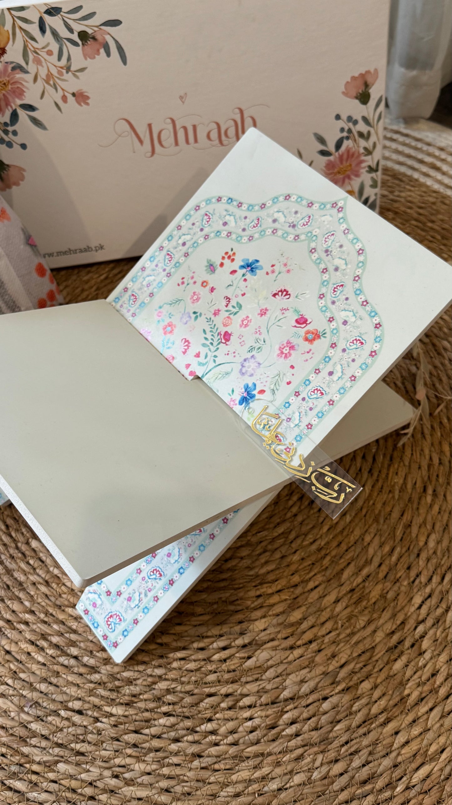 Noor-e-Gul – Ivory Blush blessing bundle( prayer mat,Rehal tasbeeh & bookmark)