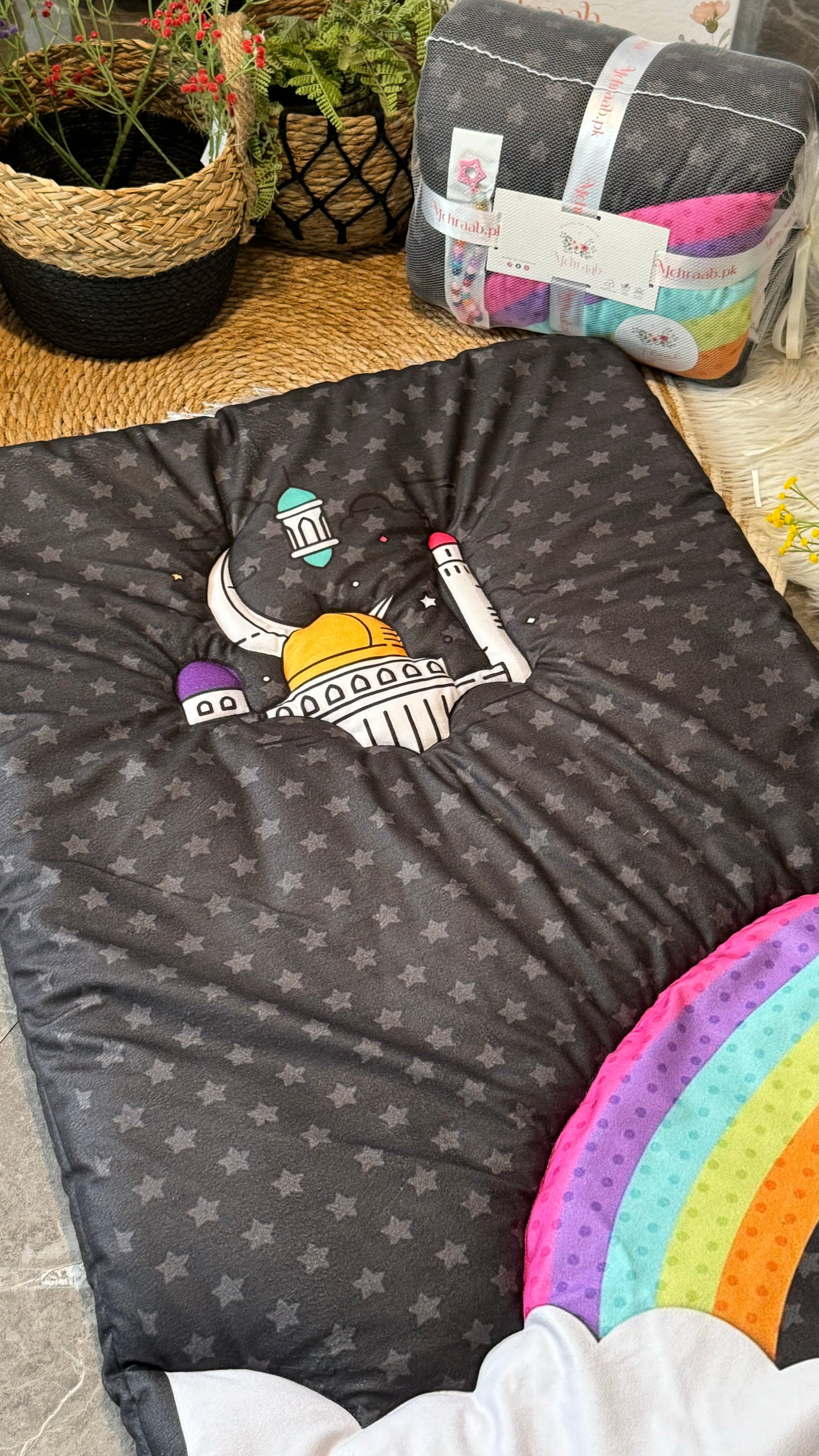 K07:(Black jay Namaz &tasbeeh) with illustration of rainbow in the clouds