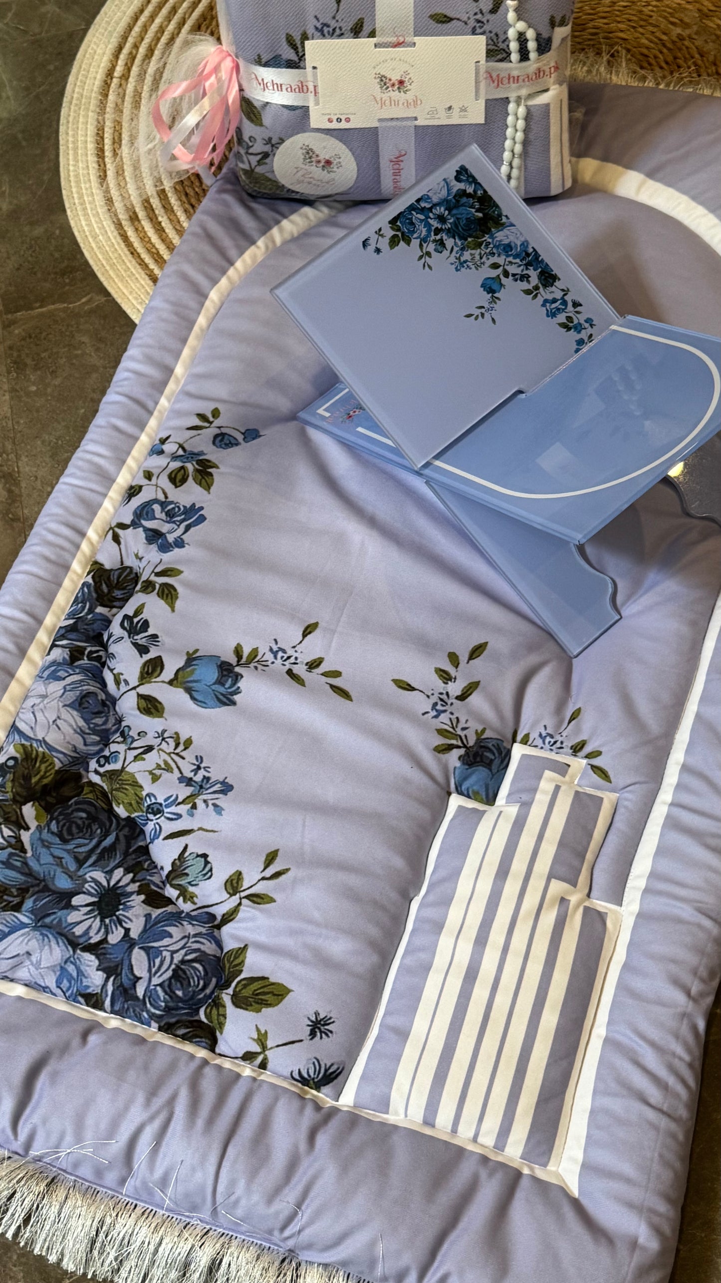 Ad03: Blossom Serenity Adult Prayer Mat β Floral Blue Collection
