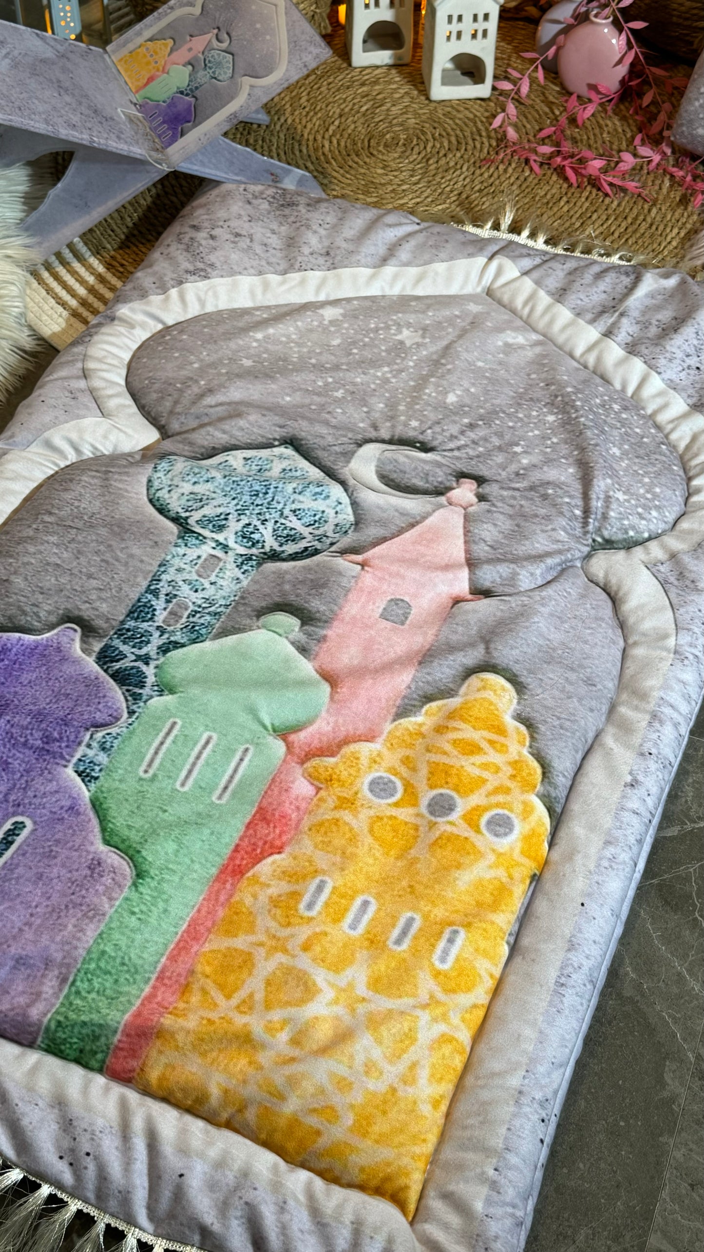 K25:Multi color Grey prayer mat.