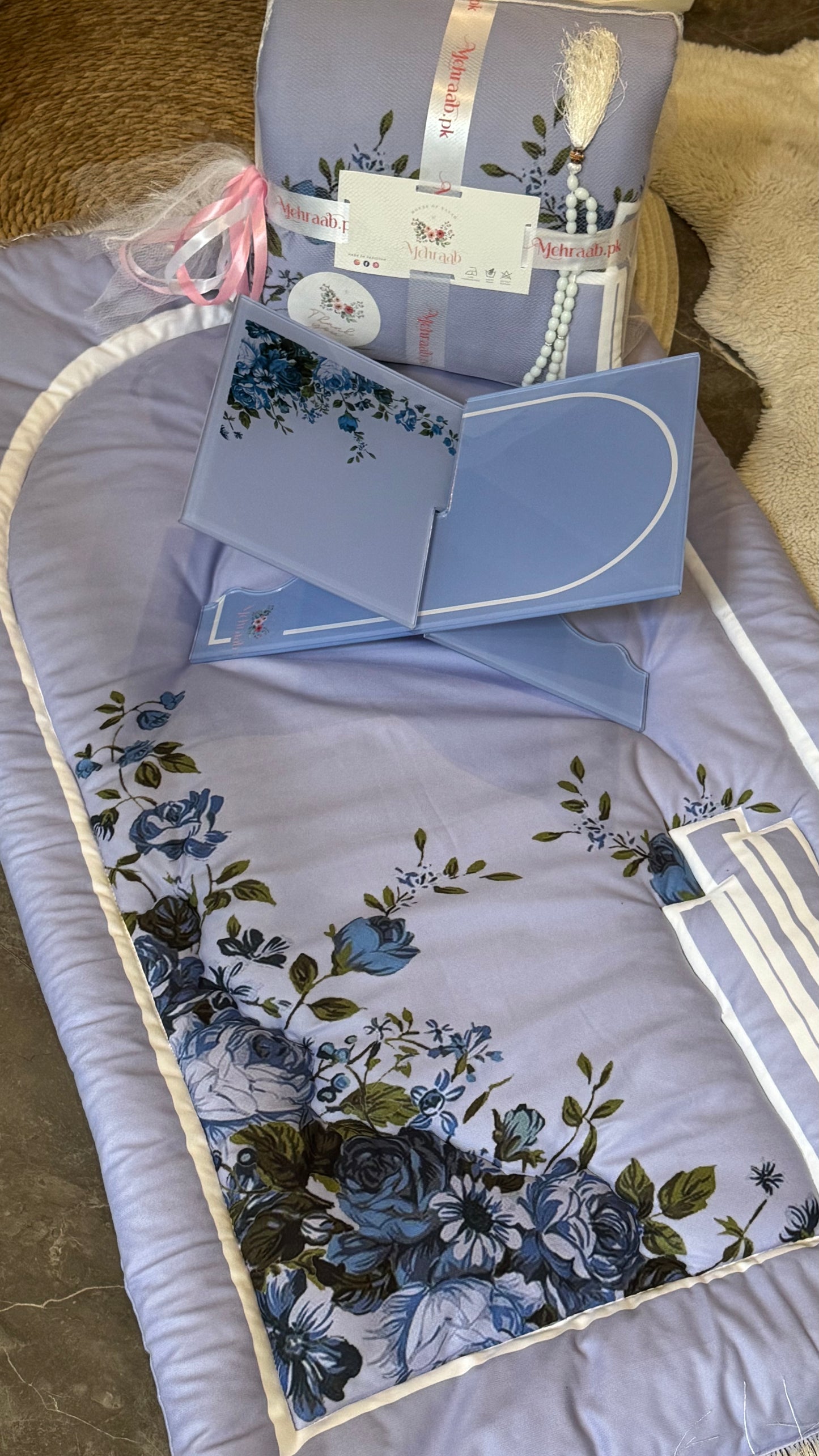 Ad03: Blossom Serenity Adult Prayer Mat β Floral Blue Collection