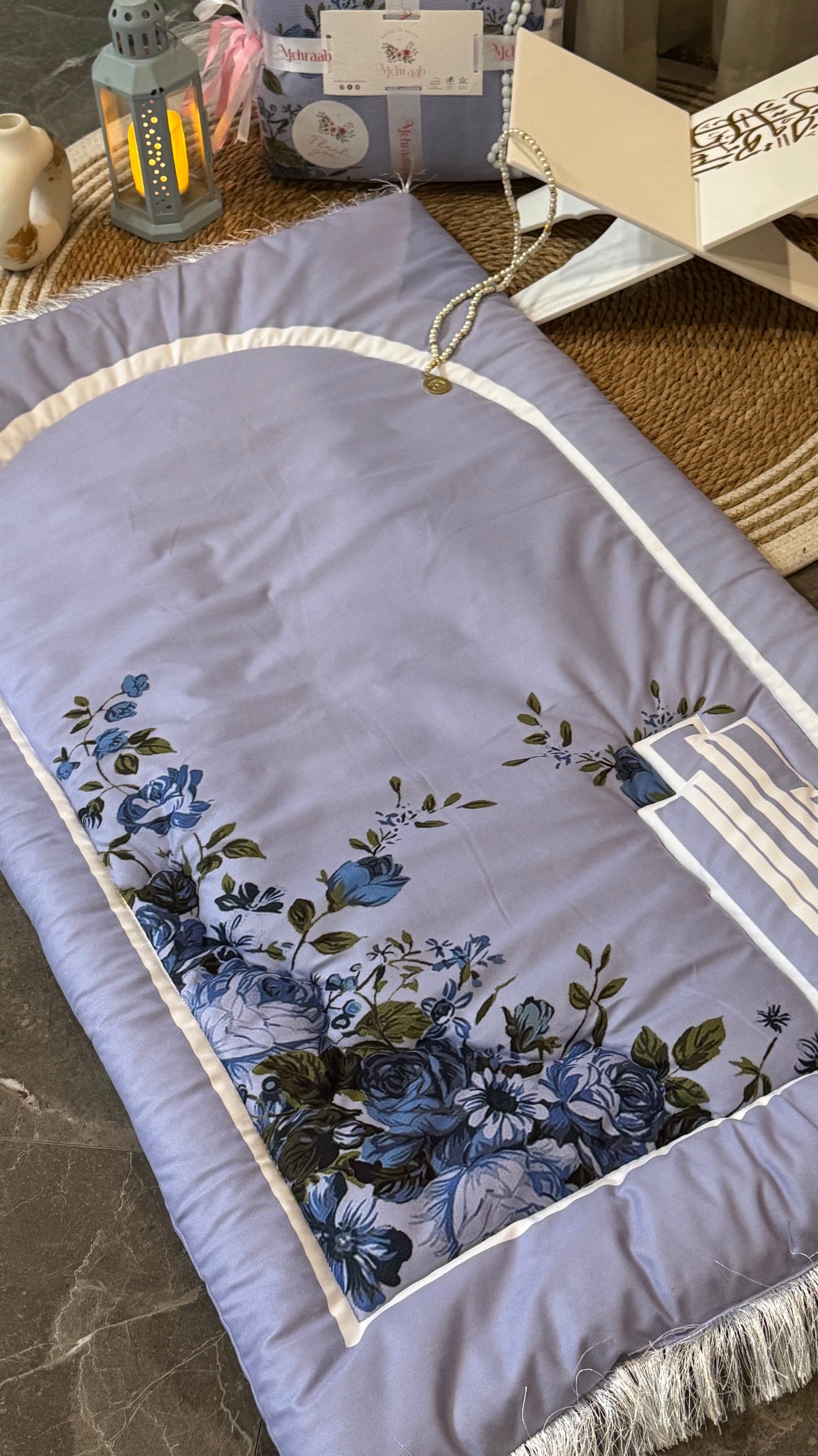 Ad03: Blossom Serenity Adult Prayer Mat β Floral Blue Collection