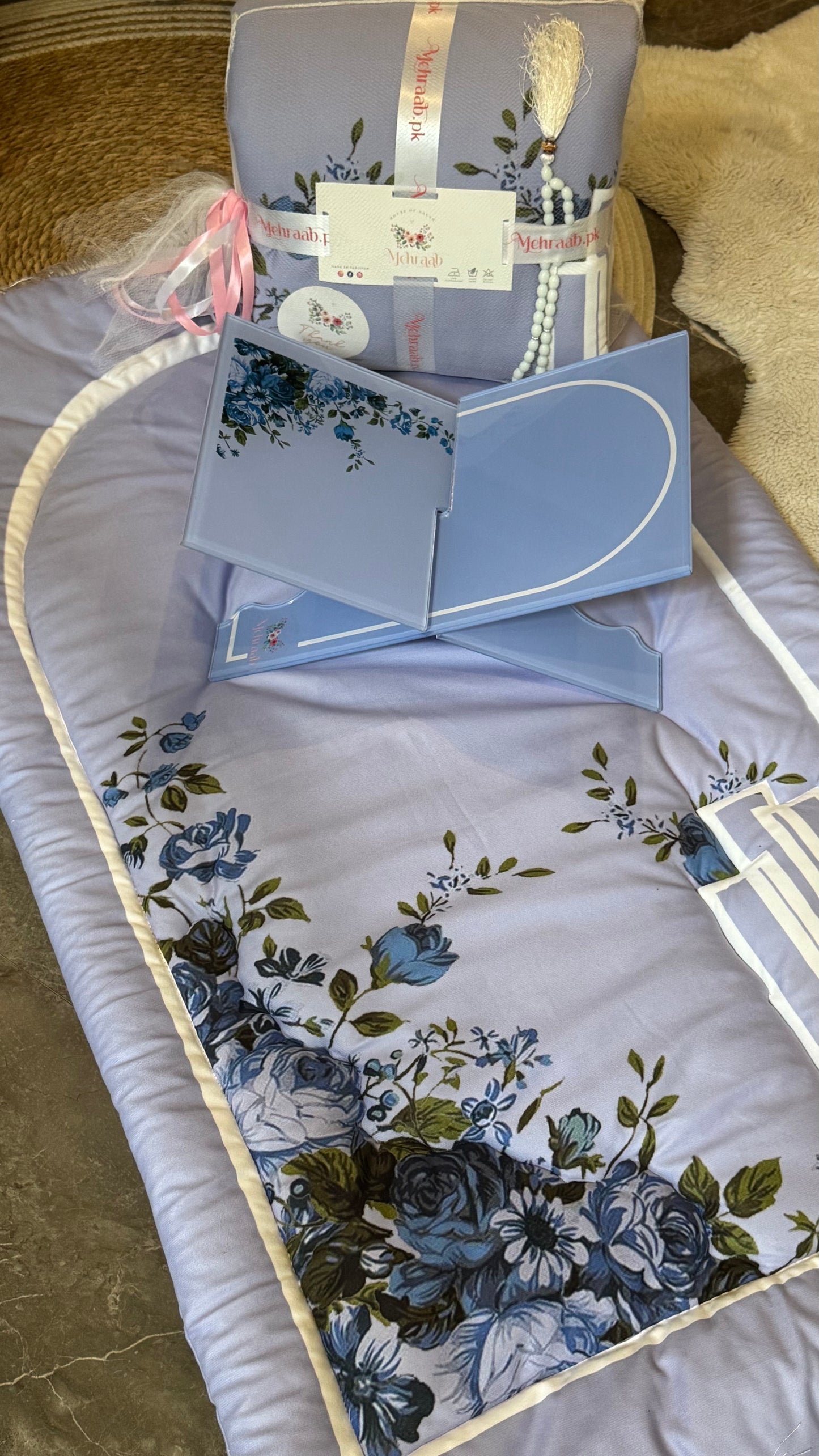 Ad03: Blossom Serenity Adult Prayer Mat β Floral Blue Collection
