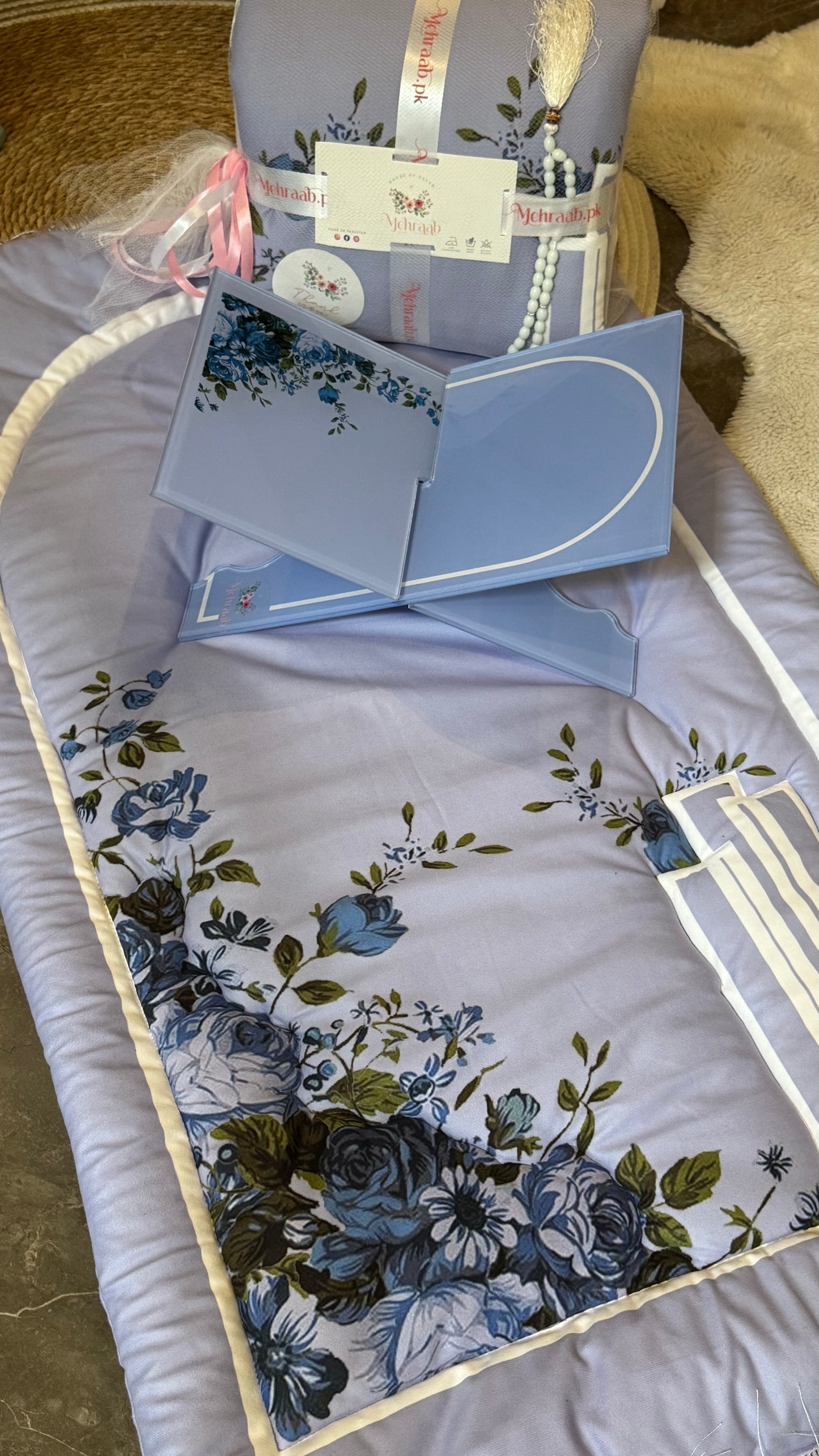 Ad03: Blossom Serenity Adult Prayer Mat β Floral Blue Collection