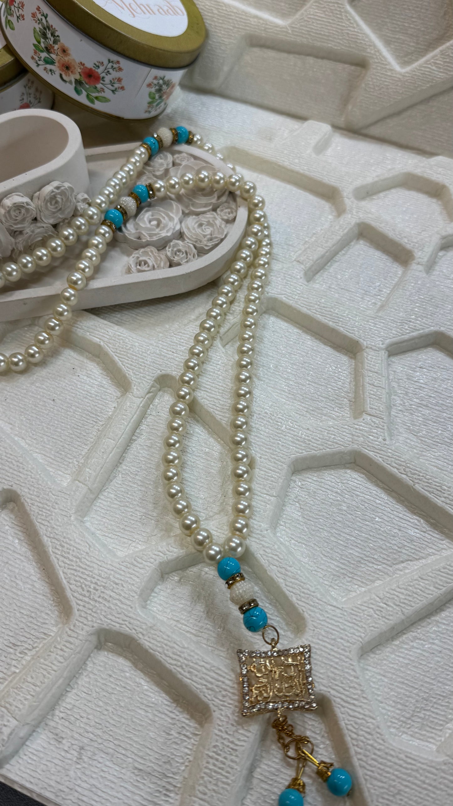 Aqua pearl white tasbeeh.