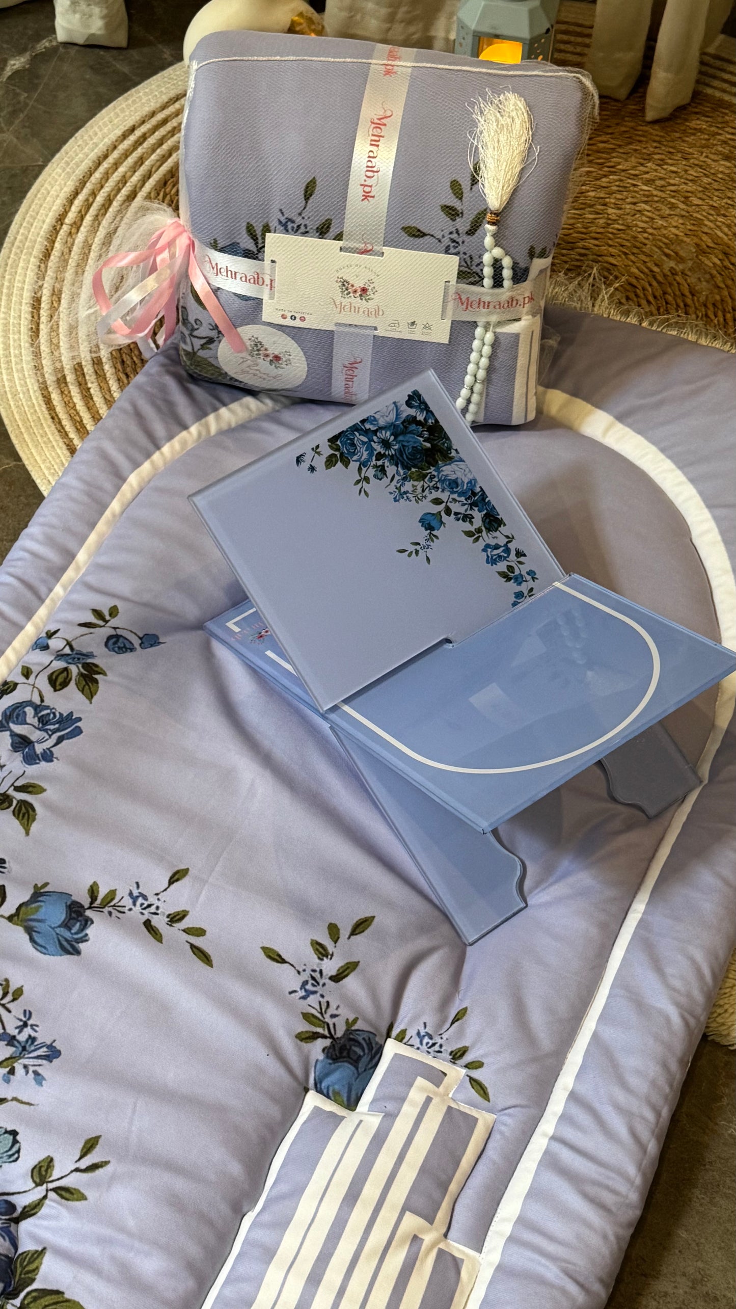 Ad03: Blossom Serenity Adult Prayer Mat β Floral Blue Collection