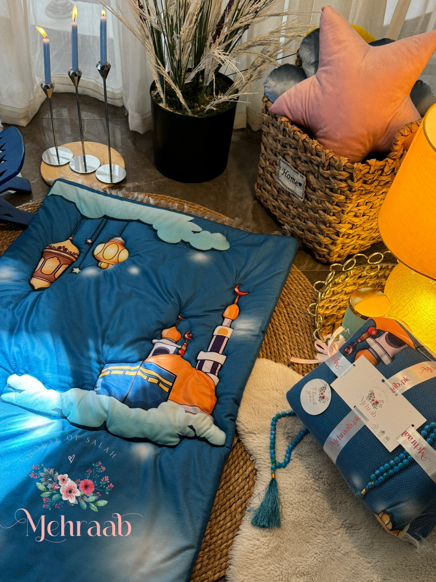 K01: Heavenly Blue Mosque Kids’(Prayer Mat &Tasbeeh)