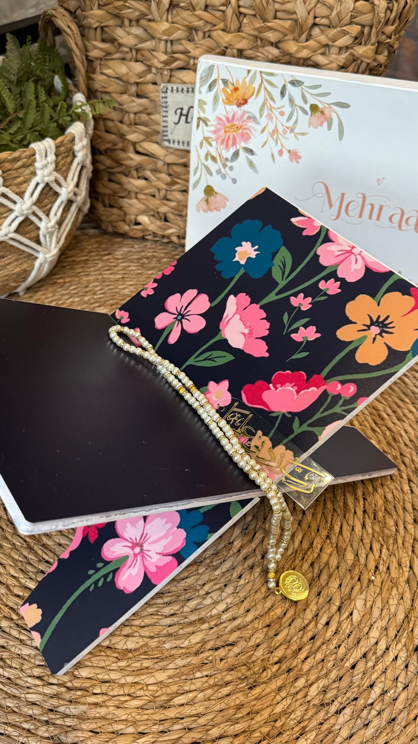 Floral Serenity –blessing bundle (prayer mat , Rehal , tasbeeh & bookmark)