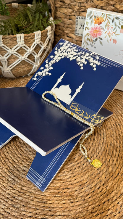 Sapphire Serenity blessing bundle( prayer mat, Rehal, tasbeeh & bookmark)