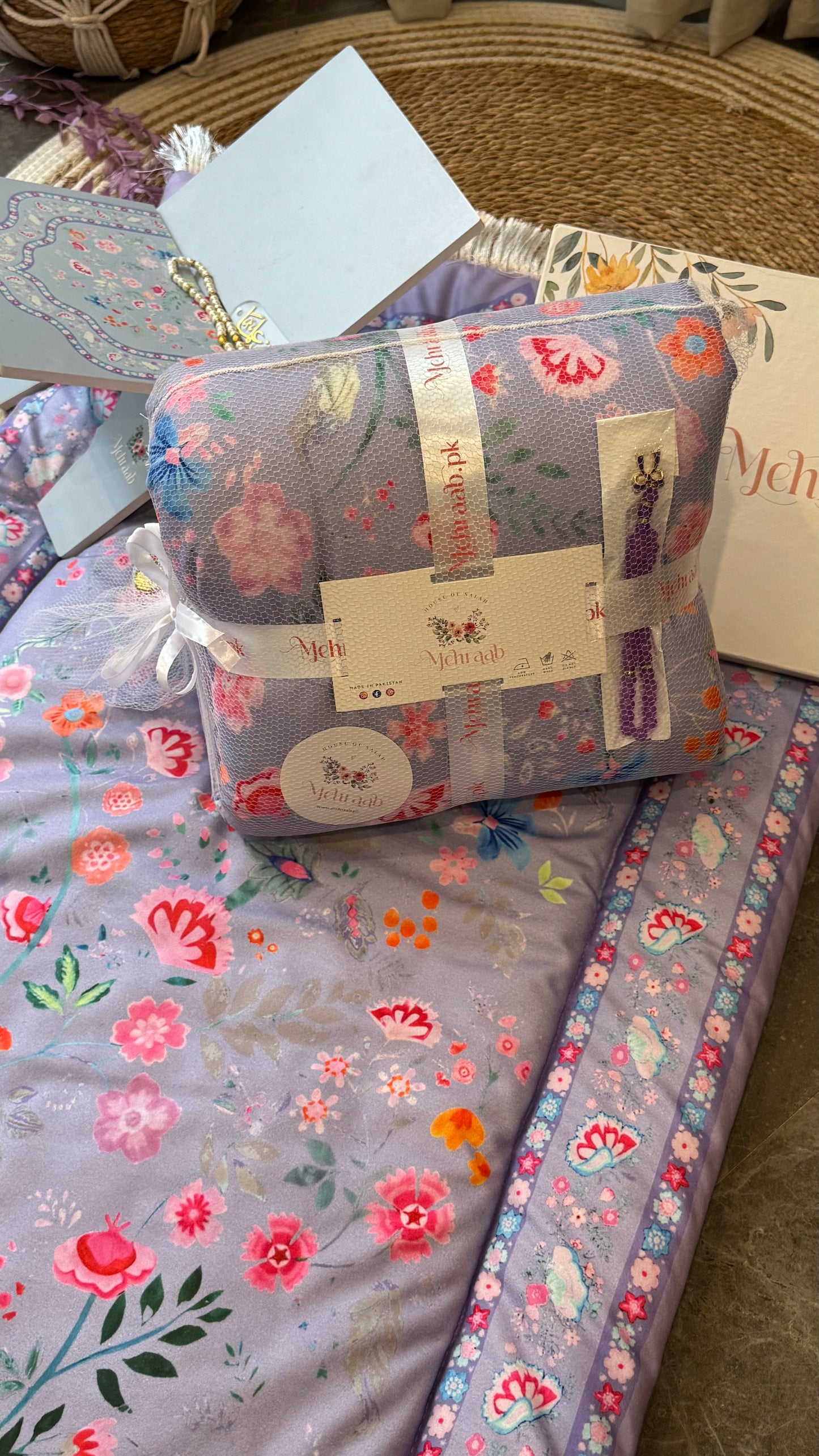 Noor-e-Gul – Lilac Mist blessing bundle ( prayer mat,Rehal,tasbeeh & bookmark)