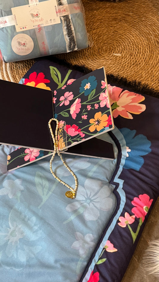 Floral Serenity –blessing bundle (prayer mat , Rehal , tasbeeh & bookmark)