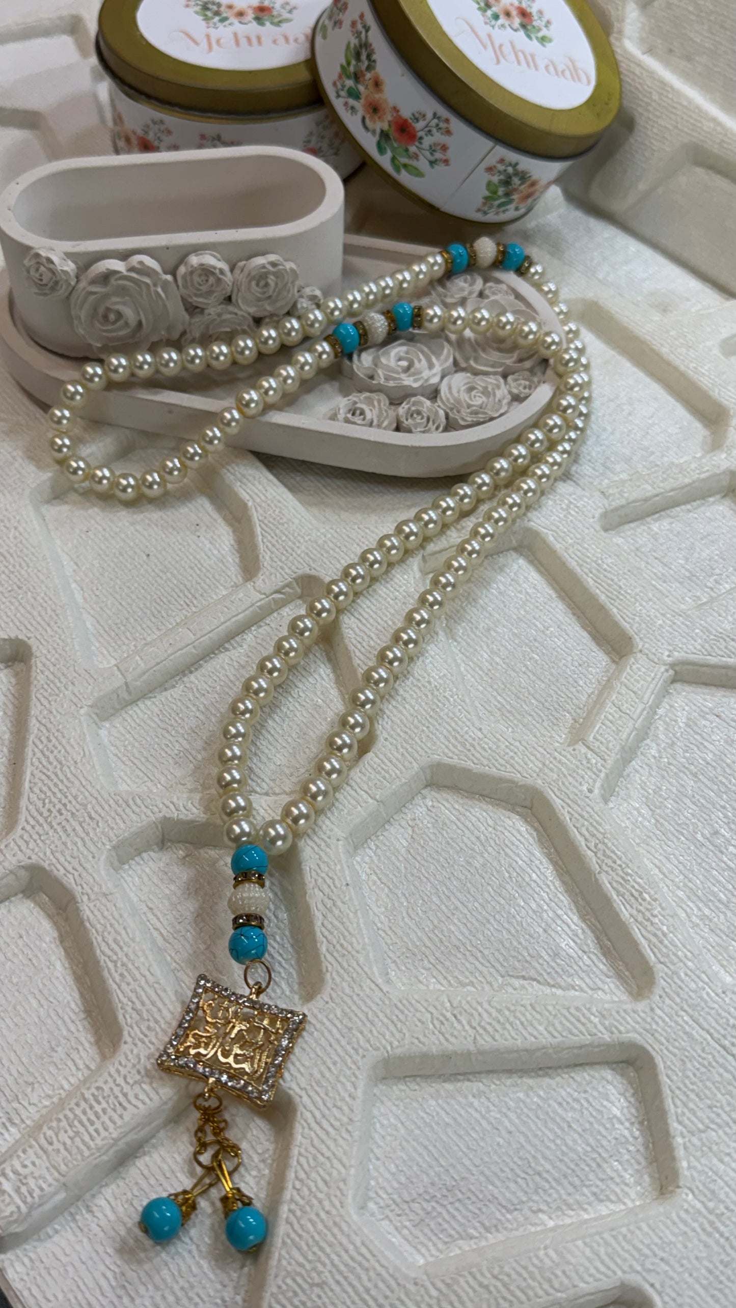 Aqua pearl white tasbeeh.