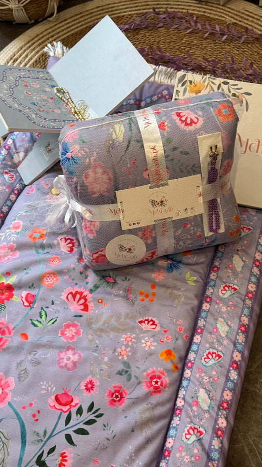 Noor-e-Gul – Lilac Mist blessing bundle ( prayer mat,Rehal,tasbeeh & bookmark)