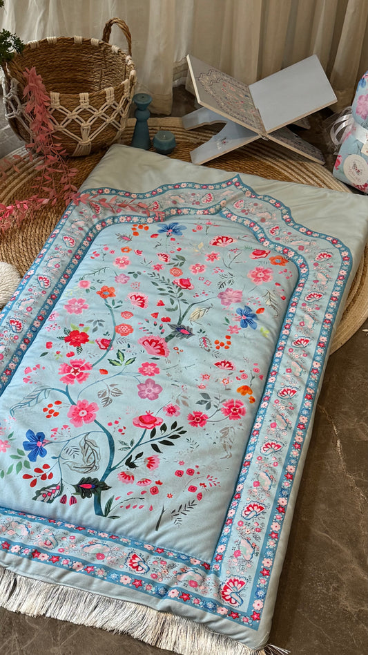 Noor-e-Gul – Sky Blue Velvet Adult Prayer Mat