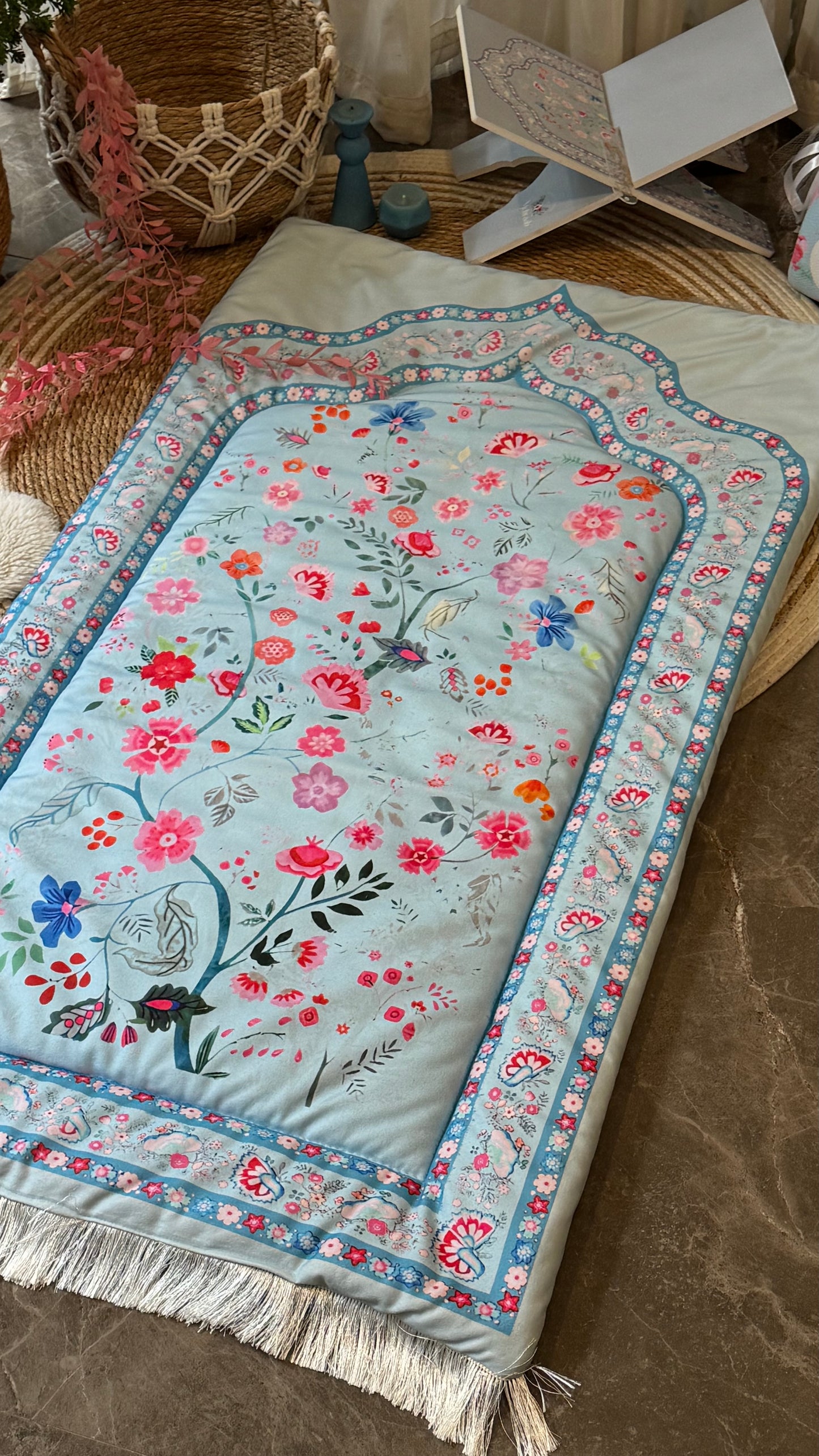 Noor-e-Gul – Sky Blue Velvet Adult Prayer Mat