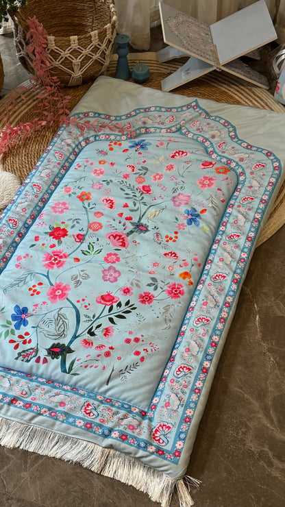 Noor-e-Gul – Sky Blue Velvet Adult Prayer Mat