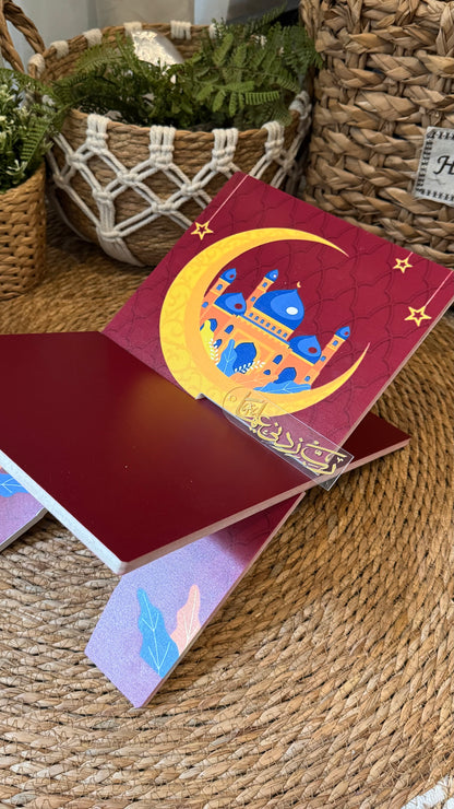 Rk23:Red Rehal with vibrant yellow crescent moon.