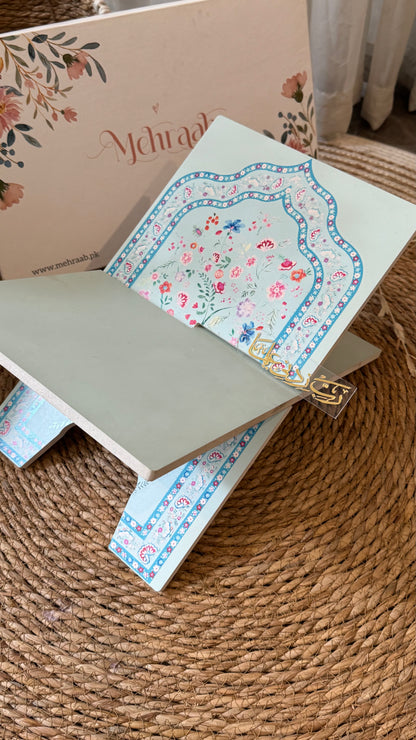 Noor-e-Gul – Sky Blue (prayer mat , Rehal ,tasbeeh & bookmark)