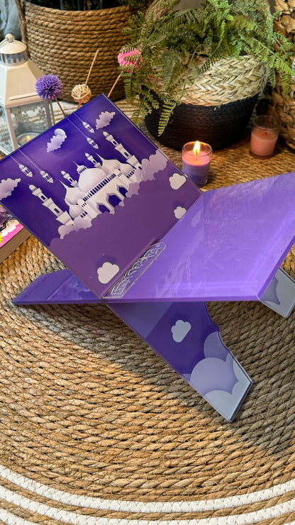 Rk04:Purple Rehal /Quran holder with masjid.