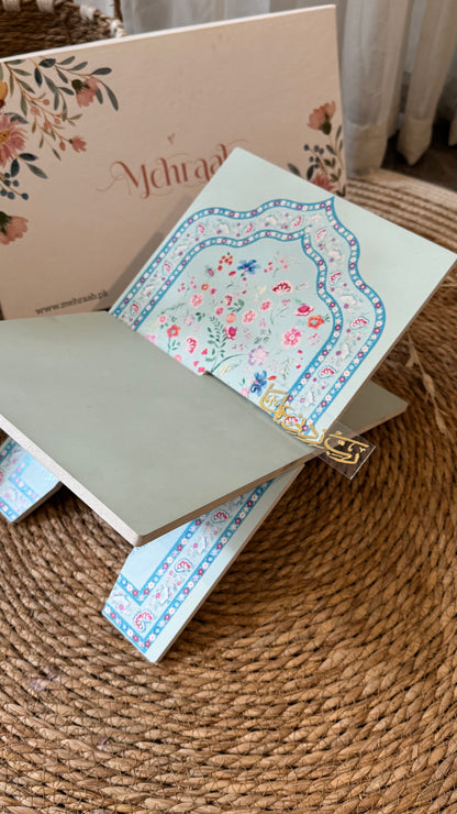 Noor-e-Gul – Sky Blue (prayer mat , Rehal ,tasbeeh & bookmark)
