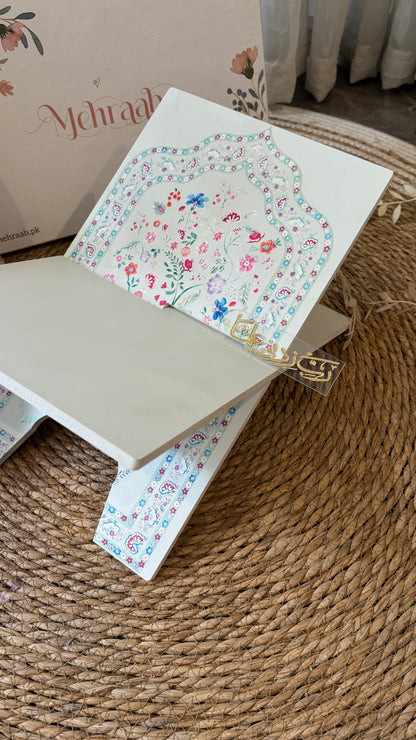 Noor-e-Gul – Ivory Blush blessing bundle( prayer mat,Rehal tasbeeh & bookmark)