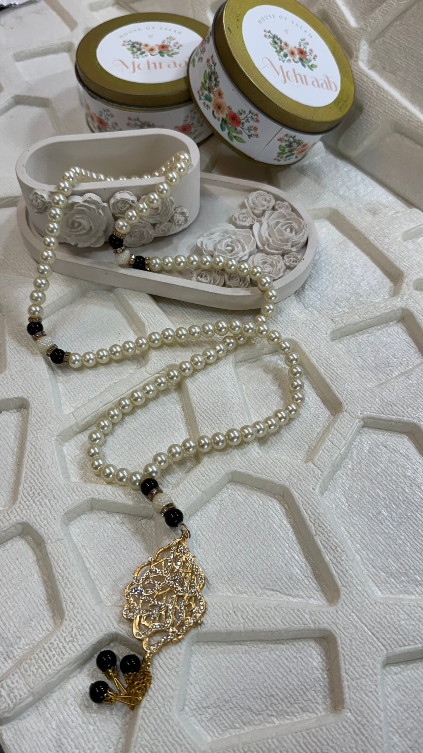 Pearl white & black tasbeeh.