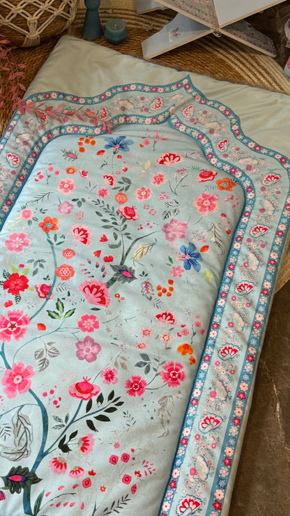 Noor-e-Gul – Sky Blue (prayer mat , Rehal ,tasbeeh & bookmark)