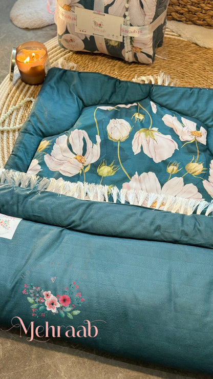 Ad10:Teal green janamaz with floral print