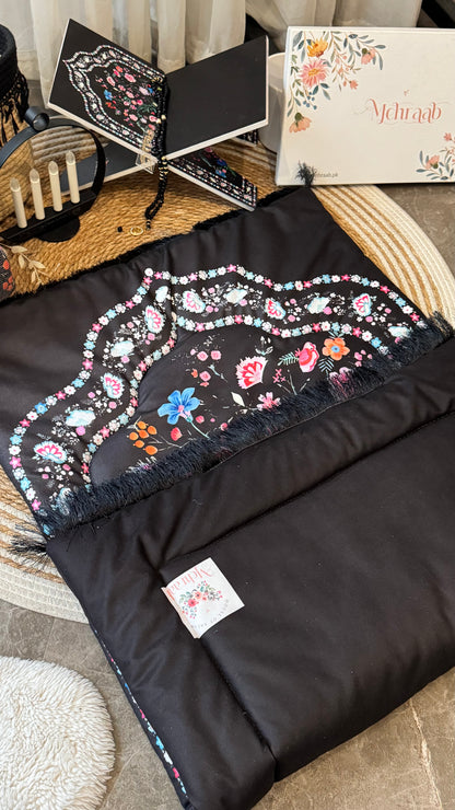 Noor-e-Gul – Midnight Black Velvet Adult Prayer Mat