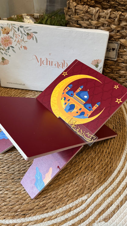 Rk23:Red Rehal with vibrant yellow crescent moon.