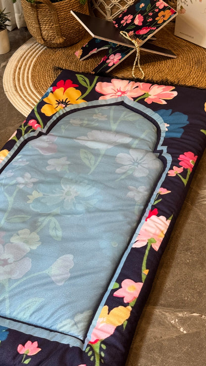 Ad04: Floral Serenity – Premium Velvet Adult Prayer Mat in Soft Blue