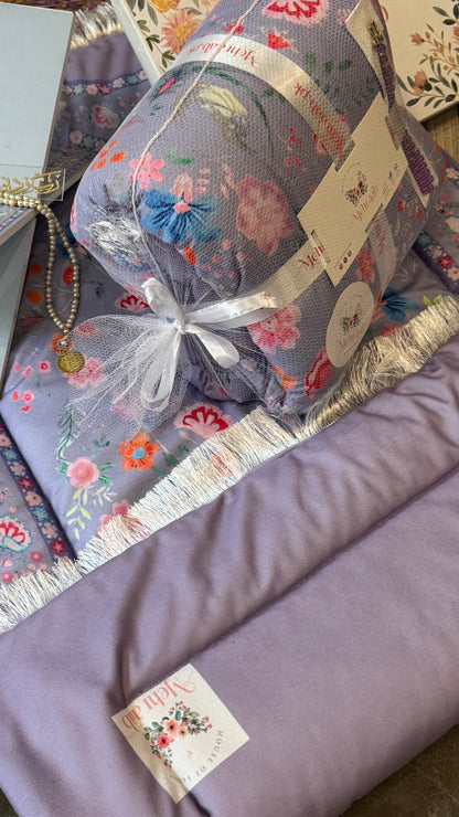 Noor-e-Gul – Lilac Mist blessing bundle ( prayer mat,Rehal,tasbeeh & bookmark)