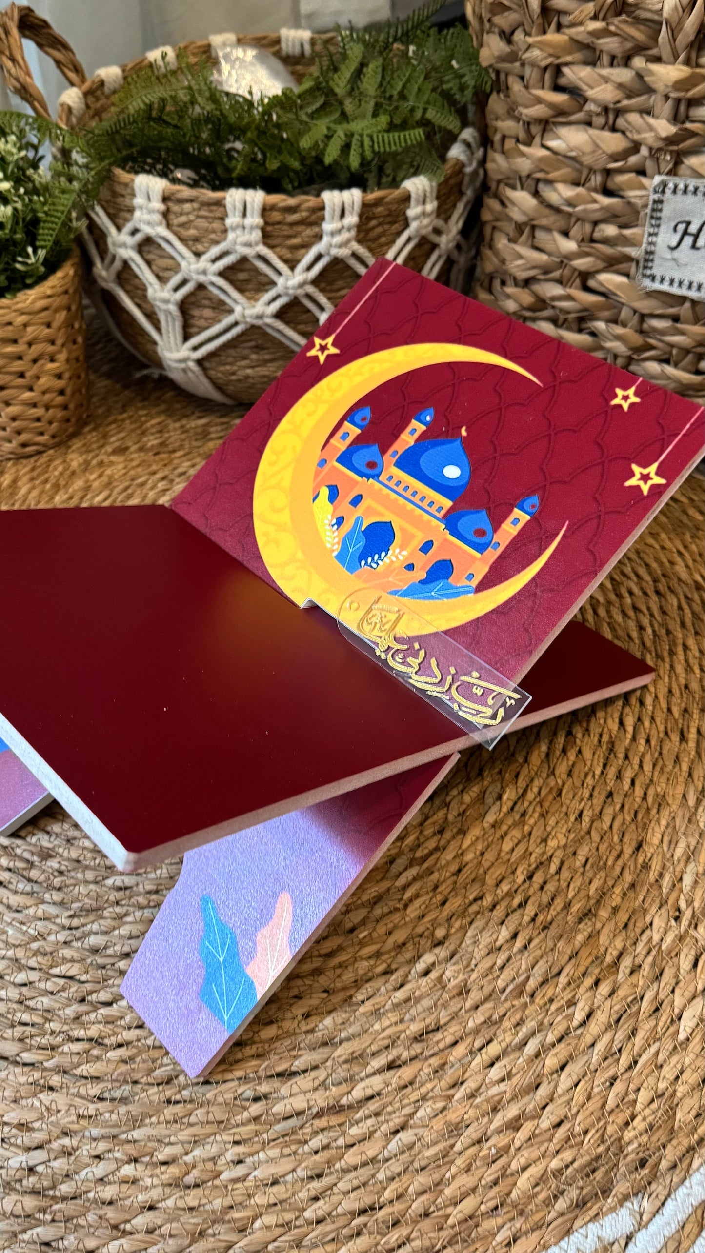 Rk23:Red Rehal with vibrant yellow crescent moon.