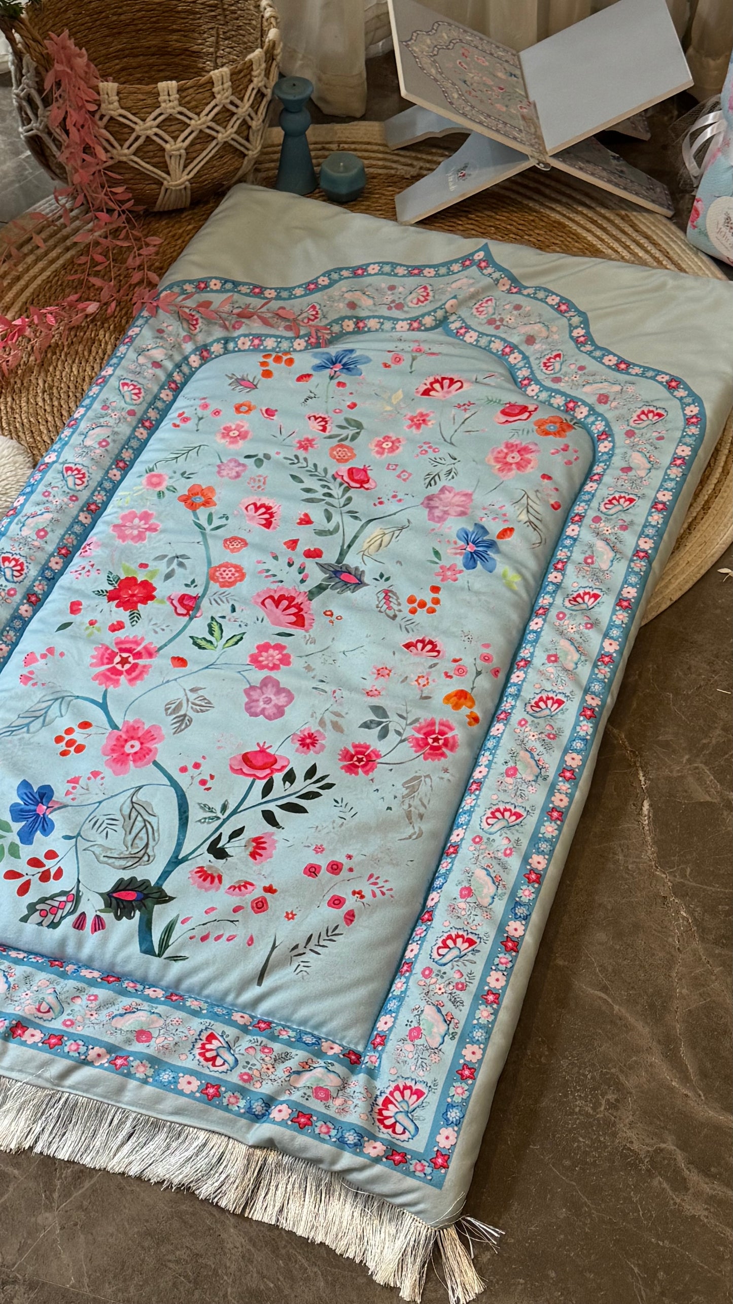Noor-e-Gul – Sky Blue Velvet Adult Prayer Mat