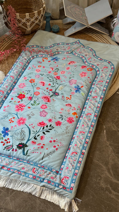 Noor-e-Gul – Sky Blue Velvet Adult Prayer Mat