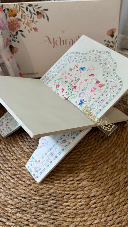 Noor-e-Gul – Ivory Blush blessing bundle( prayer mat,Rehal tasbeeh & bookmark)