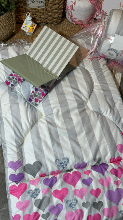 K19:Grey and white striped with beautiful hearts