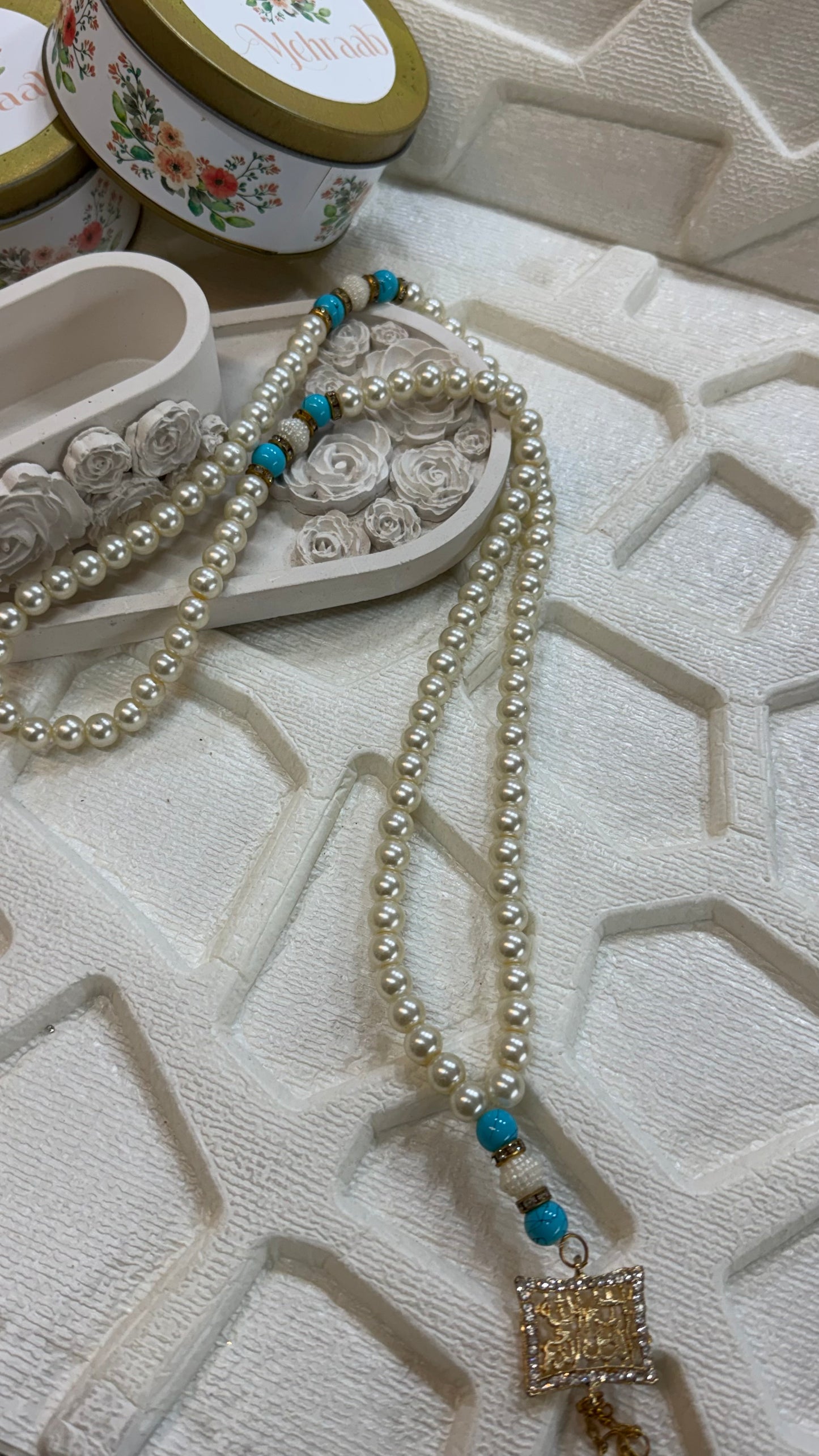 Aqua pearl white tasbeeh.