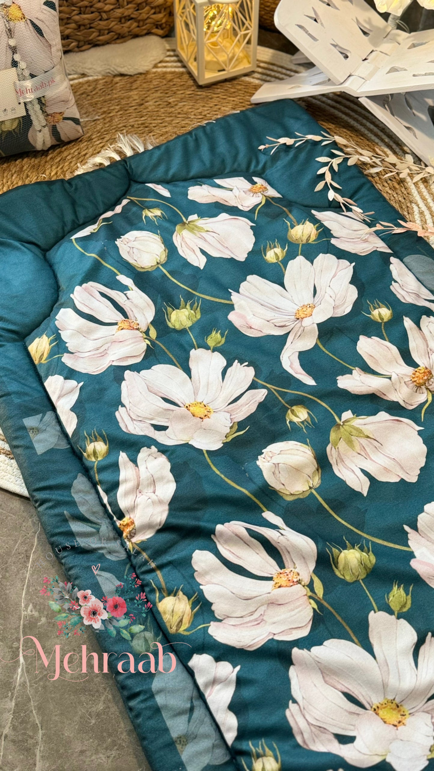 Ad10:Teal green janamaz with floral print