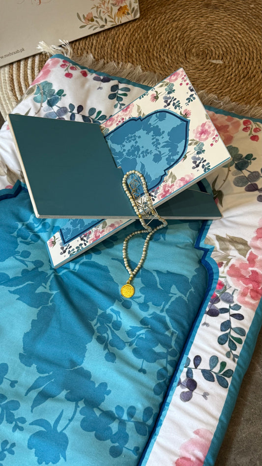 Ad07: Petals of Peace – Blessing bundle (prayer mat,Rehal ,Tasbeeh & bookmark)