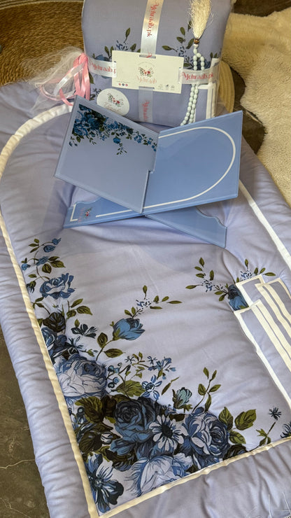 Ad03: Blossom Serenity Adult Prayer Mat – Floral Blue Collection