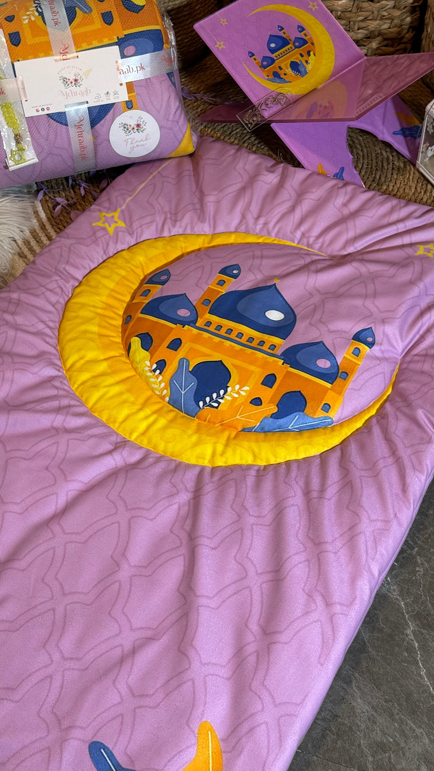 K28:Majestic Mauve Mosque Kids’ (prayer Mat &Tasbeeh).