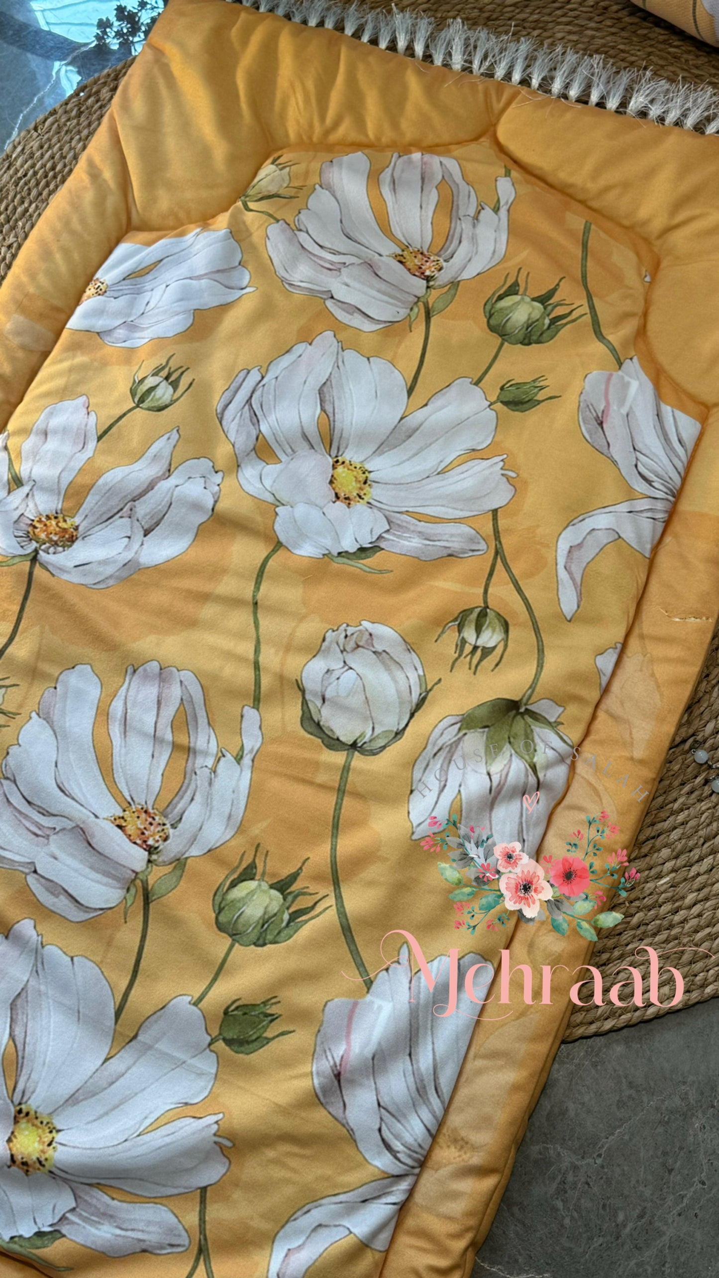 Yellow janamaz with flowers pattern