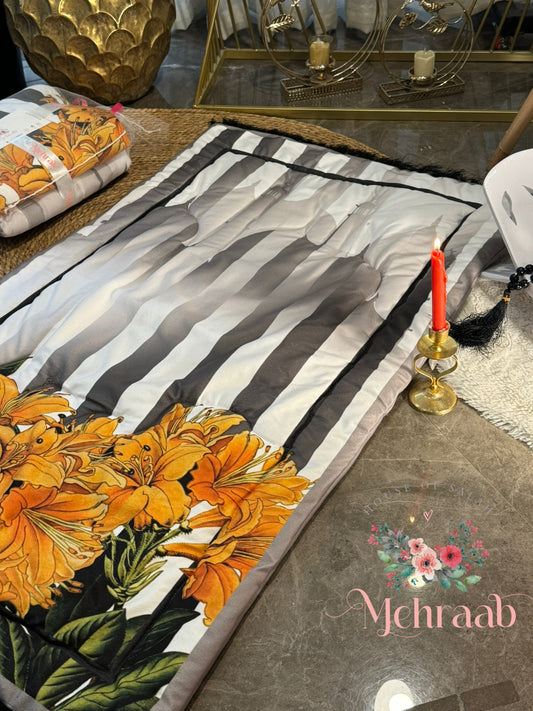 Ad15:Prayer mat - Floral with black and white stripes