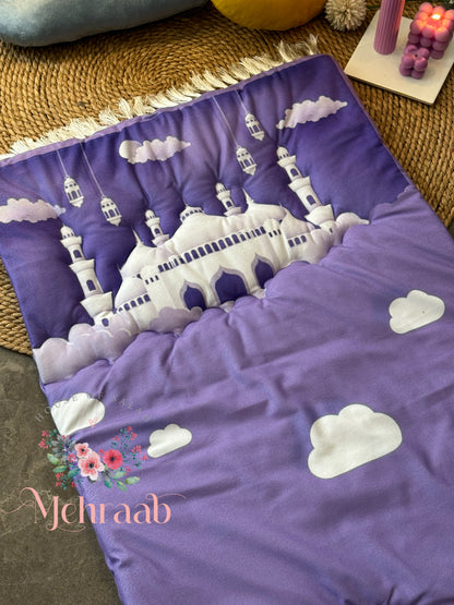 K04:Prayer mat - purple with white mosque