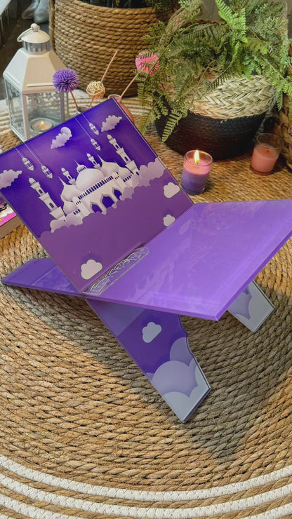 Rk04:Purple Rehal /Quran holder with masjid.